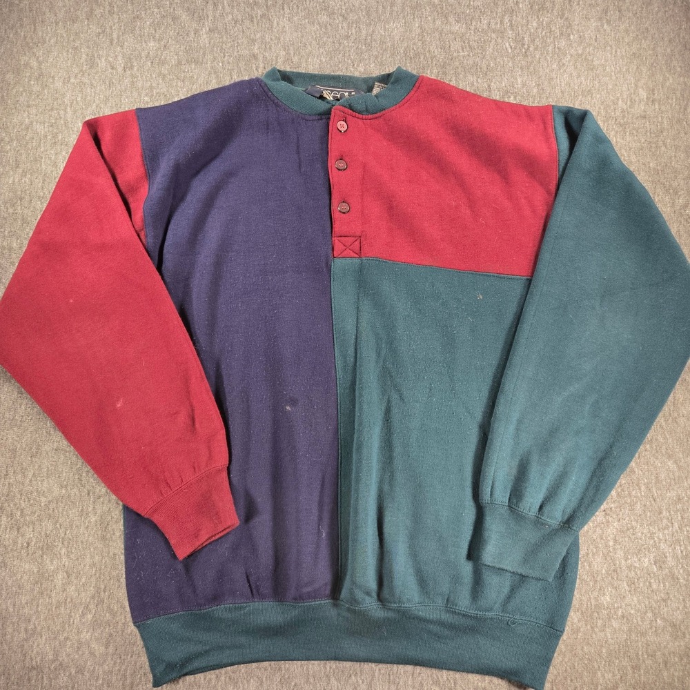 Vintage‎ Sassoon Sweatshirt Mens Large Colorblock Henley Pullover Multi Color